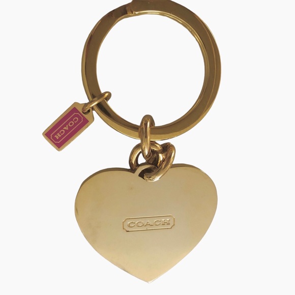 Rare Retired COACH PINK Signature Enamel Heart Keychain FOB Purse Charm - Picture 4 of 5